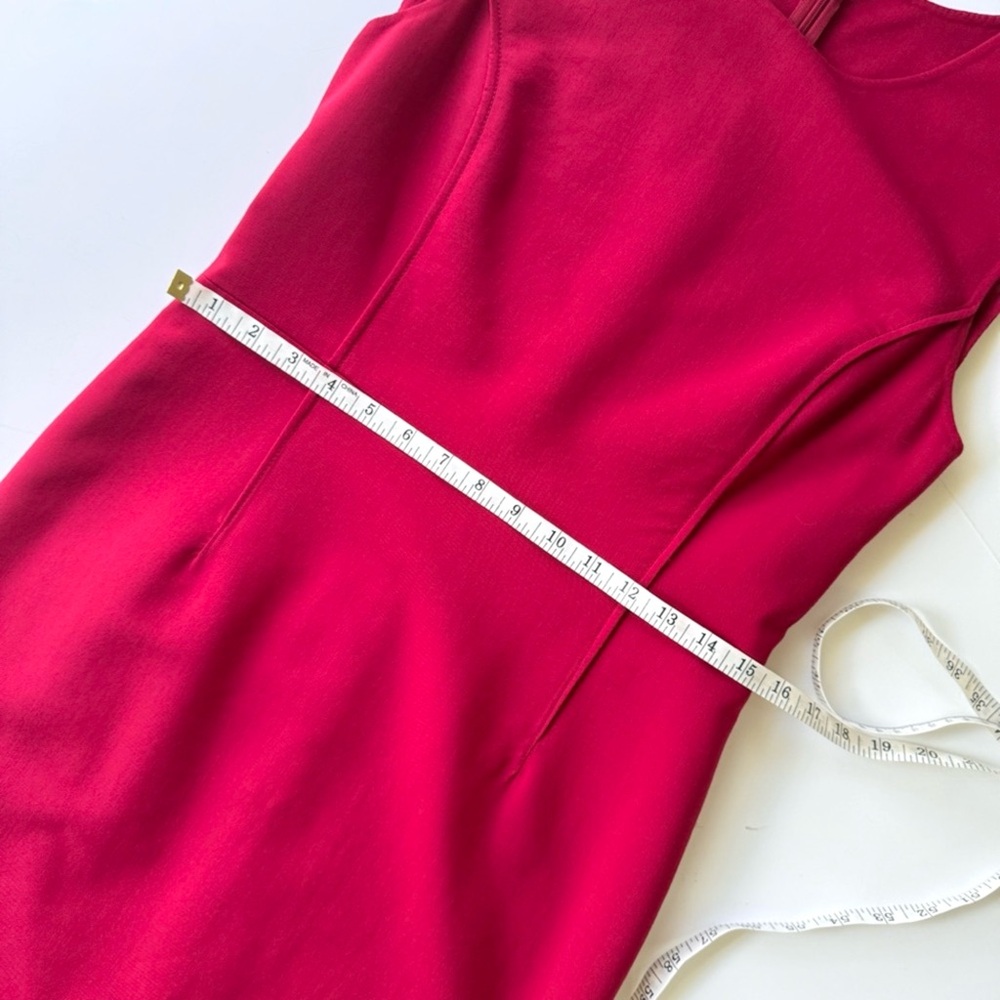 Oscar de la Renta Flared Ruffle Hem Midi Stretch Wool Claret Red Dress Size 4 - Picture 12 of 15